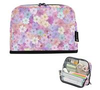 Kcldeci Standing Pencil Case Large Capacity Zippered Pen Pouch,Small Pastel Flowers Pencil Bag for Girls Boys Office School