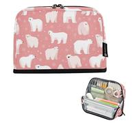 Kcldeci Standing Pencil Case Large Capacity Zippered Pen Pouch,Snow Polar Bears Pencil Bag for Girls Boys Office School