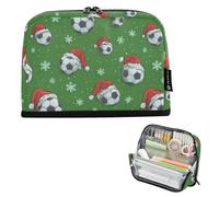 Kcldeci Standing Pencil Case Large Capacity Zippered Pen Pouch,Soccer Ball Santa Hat Pencil Bag for Girls Boys Office School
