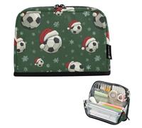 Kcldeci Standing Pencil Case Large Capacity Zippered Pen Pouch,Soccer Ball with Santa Hat Pencil Bag for Girls Boys Office School