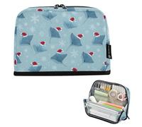 Kcldeci Standing Pencil Case Large Capacity Zippered Pen Pouch,Stingrays with Santa Hat Pencil Bag for Girls Boys Office School