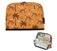 Kcldeci Standing Pencil Case Large Capacity Zippered Pen Pouch,Tiger and Palm Trees Pencil Bag for Girls Boys Office School