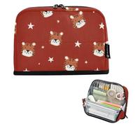 Kcldeci Standing Pencil Case Large Capacity Zippered Pen Pouch,Tiger Head and Star Pencil Bag for Girls Boys Office School