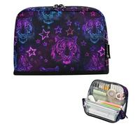Kcldeci Standing Pencil Case Large Capacity Zippered Pen Pouch,Tiger Stars Pencil Bag for Girls Boys Office School