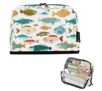 Kcldeci Standing Pencil Case Large Capacity Zippered Pen Pouch,Various Types of Fish