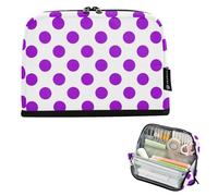 Kcldeci Standing Pencil Case Large Capacity Zippered Pen Pouch,Violet Polka Dots Pencil Bag for Girls Boys Office School
