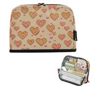 Kcldeci Standing Pencil Case Large Capacity Zippered Pen Pouch,Waffles Pink Hearts 1 Pencil Bag for Girls Boys Office School