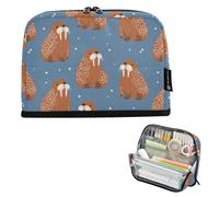 Kcldeci Standing Pencil Case Large Capacity Zippered Pen Pouch,Walrus with White Dots Pencil Bag for Girls Boys Office School