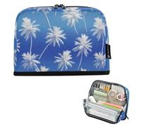 Kcldeci Standing Pencil Case Large Capacity Zippered Pen Pouch,White Coconut Palms Pencil Bag for Girls Boys Office School