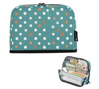 Kcldeci Standing Pencil Case Large Capacity Zippered Pen Pouch,White Polka Dots Pencil Bag for Girls Boys Office School