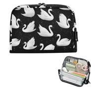 Kcldeci Standing Pencil Case Large Capacity Zippered Pen Pouch,White Swan Pencil Bag for Girls Boys Office School