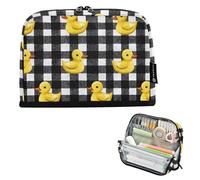 Kcldeci Standing Pencil Case Large Capacity Zippered Pen Pouch,Yellow Ducky Plaid Pencil Bag for Girls Boys Office School