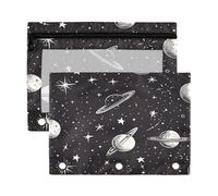 Kcldeci Star Moon Planet Galaxy Pencil Pouch for 3 Ring Binder,Pencil Pouches with Zipper Pencil Bag, Clear Pencil Case Office Stationery School Organizer