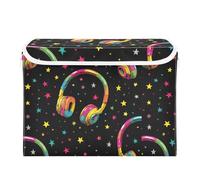 Kcldeci Storage Box with Lid Headphones Retro Disco Star Storage Bins Organizer Container Shelf Baskets for Home Bedroom Closet