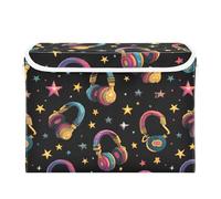 Kcldeci Storage Box with Lid Headphones Retro Disco Storage Bins Organizer Container Shelf Baskets for Home Bedroom Closet