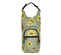 Kcldeci Sunflowers Bees and Lady Beetles Water Bottle Holder with Strap Carrier Sling Bag with Phone Pocket Water Bottle Sleeve for Men Women Hiking Camping Travelling