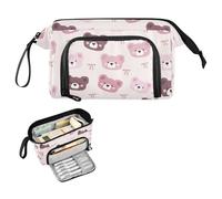Kcldeci Teddy Bear Heads Brown Bows Pencil Case for Boys Girls, Adult Big Pencil Bag with Zipper, Teens Large Storage Pencil Box for School Office
