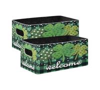 Kcldeci Three Green Clovers 2 Pack Storage Baskets for Organizing,Sturdy Foldable Storage Bins Organizer for Shelves Closet Nursery