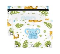 Kcldeci Tiger Elephants Pencil Pouch for 3 Ring Binder,Pencil Pouches with Zipper Storage Bag, Clear Pen Case Office Stationery School Organizer