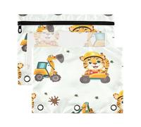 Kcldeci Tiger Excavator Pencil Pouch for 3 Ring Binder,Pencil Pouches with Zipper Storage Bag, Clear Pen Case Office Stationery School Organizer