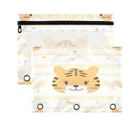 Kcldeci Tiger Face Pattern Pencil Pouch for 3 Ring Binder,Pencil Pouches with Zipper Storage Bag, Clear Pen Case Office Stationery School Organizer