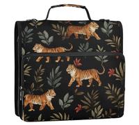 Kcldeci Tiger on Black Terracotta 3 Ring 2 Inch Zipper Binder,500 Sheet Organizer Binder Bag with Shoulder Strap Expanding Files for School and Office