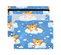 Kcldeci Tiger Pattern Pencil Pouch for 3 Ring Binder,Pencil Pouches with Zipper Storage Bag, Clear Pen Case Office Stationery School Organizer