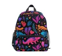 Kcldeci Toddler Backpack for Girls Boys Axolotl and Heart on Black1 Kindergarten Elementary Preschool Kids School Bag Book Bag S