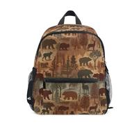 Kcldeci Toddler Backpack for Girls Boys Bears Deer Bison Kindergarten Elementary Preschool Kids School Bag Book Bag M