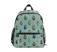 Kcldeci Toddler Backpack for Girls Boys Beetles Bugs on Blue Green Kindergarten Elementary Preschool Kids School Bag Book Bag S