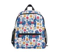 Kcldeci Toddler Backpack for Girls Boys Folk Art Dala Horse Kindergarten Elementary Preschool Kids School Bag Book Bag S