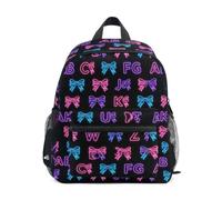 Kcldeci Toddler Backpack for Girls Boys Neon Alphabet Bows Kindergarten Elementary Preschool Kids School Bag Book Bag S
