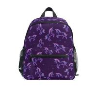 Kcldeci Toddler Backpack for Girls Boys Neon Unicorn on Purple Kindergarten Elementary Preschool Kids School Bag Book Bag S