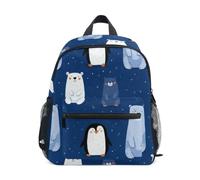 Kcldeci Toddler Backpack for Girls Boys Penguin and Pola Bear on Blue Kindergarten Elementary Preschool Kids School Bag Book Bag S