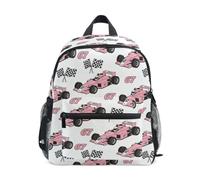 Kcldeci Toddler Backpack for Girls Boys Pink Race Car Number 67 Kindergarten Elementary Preschool Kids School Bag Book Bag S
