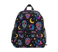 Kcldeci Toddler Backpack for Girls Boys Skull Moon Stars Black Kindergarten Elementary Preschool Kids School Bag Book Bag M