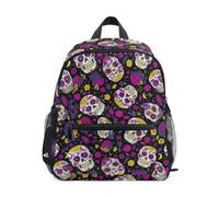 Kcldeci Toddler Backpack for Girls Boys Sugar Skulls with Purple Kindergarten Elementary Preschool Kids School Bag Book Bag M