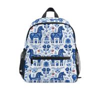 Kcldeci Toddler Backpack for Girls Boys Swedish Folk Art Dala Horse Kindergarten Elementary Preschool Kids School Bag Book Bag S