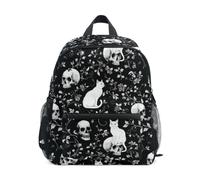 Kcldeci Toddler Backpack for Girls Boys White Skull and Cat Kindergarten Elementary Preschool Kids School Bag Book Bag M