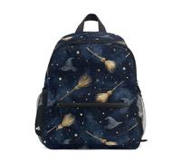 Kcldeci Toddler Backpack for Girls Boys Witch Hat Broom Stars Kindergarten Elementary Preschool Kids School Bag Book Bag S