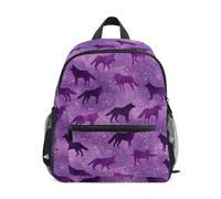Kcldeci Toddler Backpack for Girls Boys Wolves on Purple Space Kindergarten Elementary Preschool Kids School Bag Book Bag M