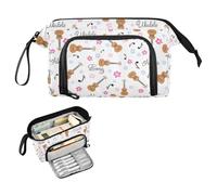 Kcldeci Ukulele Leaves Flowers Notes Pencil Case for Boys Girls, Adult Big Pencil Bag with Zipper, Teens Large Storage Pencil Box for School Office
