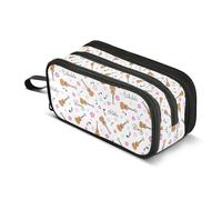 Kcldeci Ukulele Leaves Flowers Notes Pencil Case Large Capacity Pencil Pouch Pen Bag for Office School Teen Girl Boy Men Women Adult