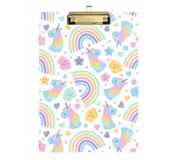 Kcldeci Unicorns Rainbow and Stars Acrylic Clipboards Standard A4 Letter Size Clip Board for Classroom School and Office Use for Kids Student Teacher Silver 12x9in