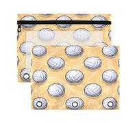 Kcldeci Volleyball Ball Icon 3 Ring Pencil Pouch Pencil Bag Pencil Zipper Pouches for 3 Ring Binder Pencil Pouch Bulk Pencil Cases with Clear Window for Office Supplies 2 Pack