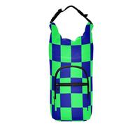 Kcldeci Water Bottle Carrier Bag,Color Squares Checkerboard Green Blue Insulated Crossbody Water Bottle Case Cover with Strap and Pockets for Men/Women Walking Hiking Camping