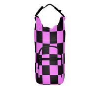 Kcldeci Water Bottle Carrier Bag,Color Squares Checkerboard Pink Black Insulated Crossbody Water Bottle Case Cover with Strap and Pockets for Men/Women Walking Hiking Camping
