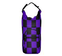 Kcldeci Water Bottle Carrier Bag,Squares Checkerboard Black Blue Insulated Crossbody Water Bottle Case Cover with Strap and Pockets for Men/Women Walking Hiking Camping