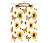 Kcldeci Yellow Butterfly and Sunflower Acrylic Clipboards Standard A4 Letter Size Clip Board for Classroom School and Office Use for Kids Student Teacher Gold 12x9in