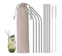 kclkda 10Pcs Stainless Steel Straws, Reusable Metal Drinking Straws with 2 Cleaning Brushes, a Flannel Bag, 4 Bent and 4 Straight Straw for Thick Drinks, Smoothie, Milkshake, Cocktails and Hot Drinks